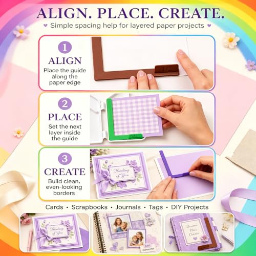 Paper Crafting Alignment Guides with Storage Case,7 PCS Precision Layering Matting Spacers for Card Making and Scrapbooking,Color-Coded Tools with Size Tabs 1/16 to 1/2 Inch Increments (Rainbow-7Pcs) - Image 5