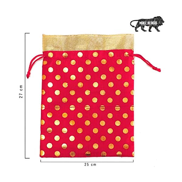 Meher Collection Women’s Ethnic Rajasthani Polka Dots Potli Bag for Return Gifts Wedding Gift for mom Potli Purse Gift Bags – Dark Pink Polka 1kg Large size (30cmx22cm) - Image 4