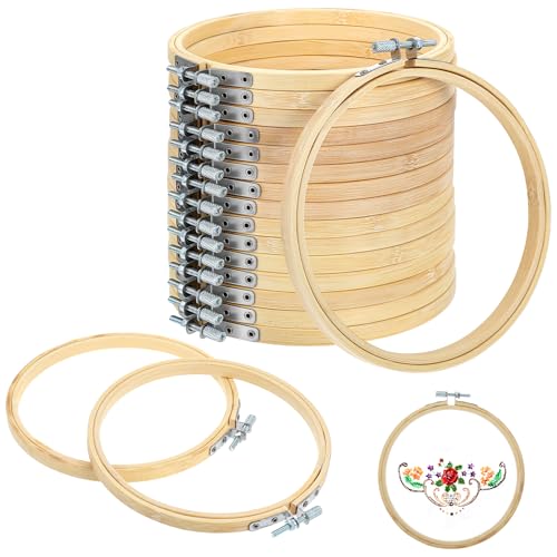 Yuanan 16 PCS 6 Inch Bamboo Embroidery Hoop, Round Wood Embroidery Hoops with Metal Screw Adjustable Cross Stitch Hoop Ring Embroiderys Ring Set for Art Craft Sewing, Home Ornaments, DIY Decoration