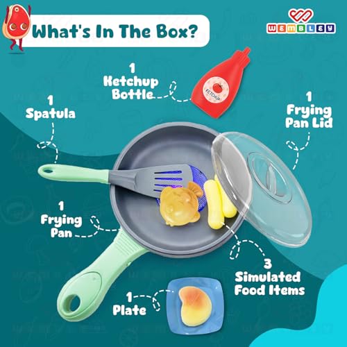 Image of Wembley Mini Chef's Corner Electric Pan | Pretend Cooking Kitchen Set for Girls | Pan with LED Light, Sizzle Sound & 3 Simulated Color-Changing Foods | Realistic Toy for Girls 3, 4, 5 Year |