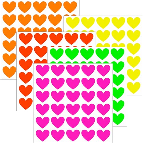YSHIHE Fluorescent Heart Stickers, 1650 Pieces, Neon Colors, 3/4 Inch Mini Labels, 55 Sheets for Party, Gift Packaging, Decorating