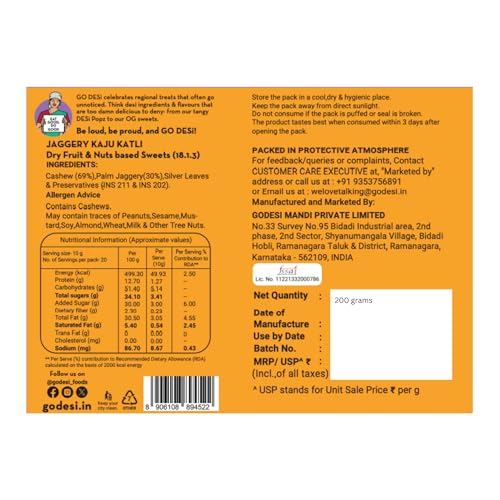 Image of GO DESi Jaggery Kaju Katli - 100g | Made with 69% Cashews and Palm Jaggery | Gud Kaju Katli | Indian Sweets | Sweets Gift Pack (Pack of 2)