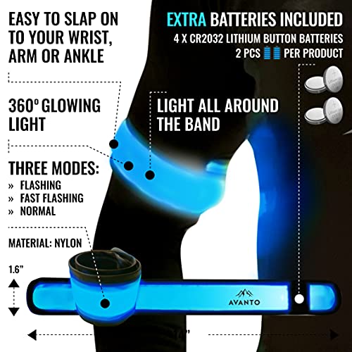 Avanto Running Led Armband With Extra Batteries, High Visibility Safety Lights 2-Pack, Reflective Arm Bands For Runners, Slap Bands, Running Lights For Runners, Reflective Gear For Walkers (Blue) #TOP2
