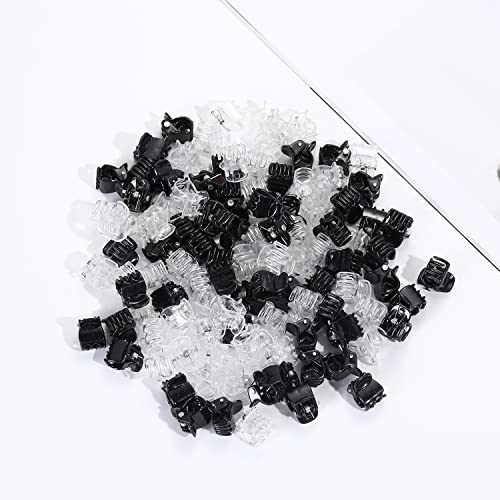 DIYOVNAK 100-Piece Pack of 0.39inch/1cm Hair Claws Clips - Plastic Mini Hairpins for Women & Girls - Hair Accessories & Gifts - Hair Clip Clamp (100 pieces（clear+black）)
