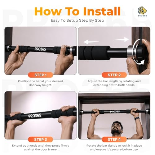 Image of PRO365 Pull Up Bar & Premium Gloves Combo | Drill Free Doorway Chin-Up Bar with Non-Slip Foam Grips + PVC Grip Gloves for Fitness Training & Workout