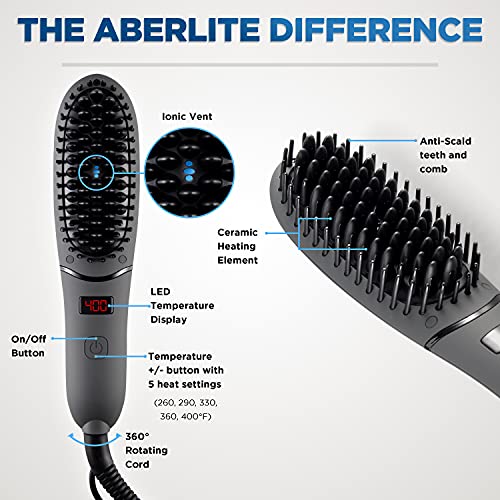 Aberlite Pocket - Compact Beard Straightener For Men - Ionic & Anti-Scald Technology - Beard Straightening Heat Brush Comb Ionic - For Home And Travel #TOP4