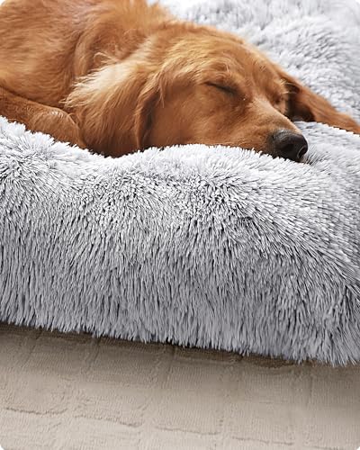 Feandrea Hundebett, Hundekissen, Flauschige Hundematte, Langer Plüsch, 140 x 100 cm, weiche Polsterung, waschbar, multifunktional, Ombré-Grau PGW205G01