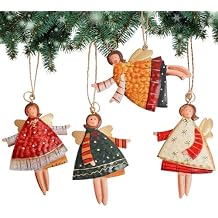 Notakia Christma Santa Ornaments Tree Decorations Dancing Flying Tin Angels Set of 4