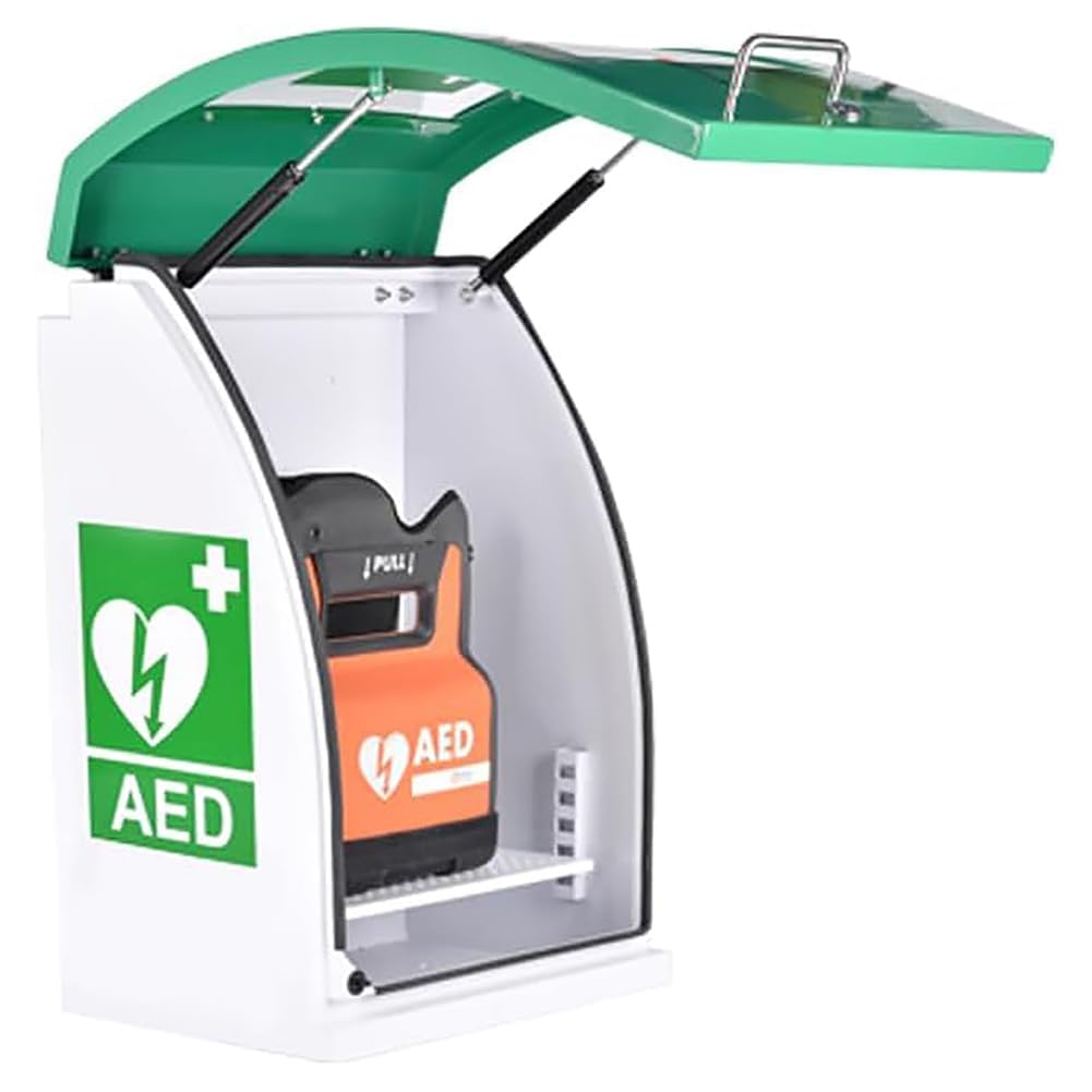 Wandmontierter AED-Defibrillator-Aufbewahrungsschrank, Herz-Defibrillator-Aufbewahrungsschrank aus Stahl mit Schlüssel und Alarm, einstellbare Trennwandposition, AED-Schrank für Zuhause, Schulen, Ve