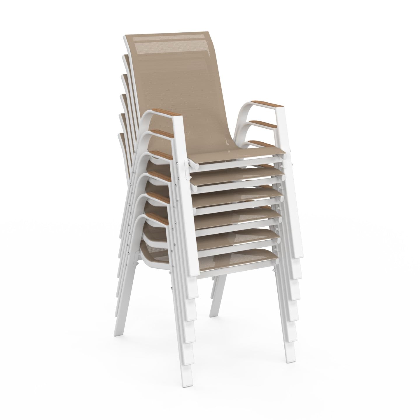IDMarket - Salon de Jardin NOUMEA Table 190 cm Plateau Verre trempé Effet Bois et 8 chaises empilables Blanc et Bois