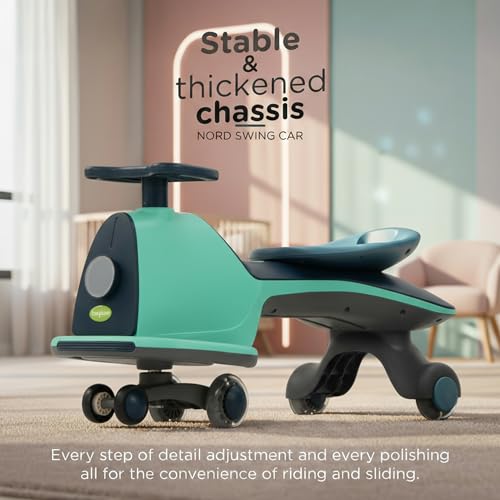 Image of Baybee Nord Baby Swing Car for Kids | Twister Push Ride on Kids Car with 360 Rotation, LED Light & Music | Push Rider Cars upto 85kg Weight Capacity | Magic Cars for Kid 3 to 8 Years (Teal /Dark Blue)