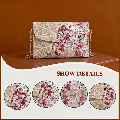Image of Clutch Purses for Women, Envelope Package, Sequin Embroidered Flowers Straw Bag, Bohemian Handmade Handbags