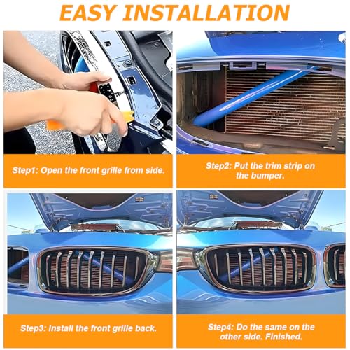 Image of HZEL Car Grill Inserts Trims, Vehicle Inserts Stripes, Automotive V Brace Wrap Covers Exterior Decoration Accessories, Compatible with 1-8 Series F20 F22 F30 F32 G30 G32 G11 (Blue)
