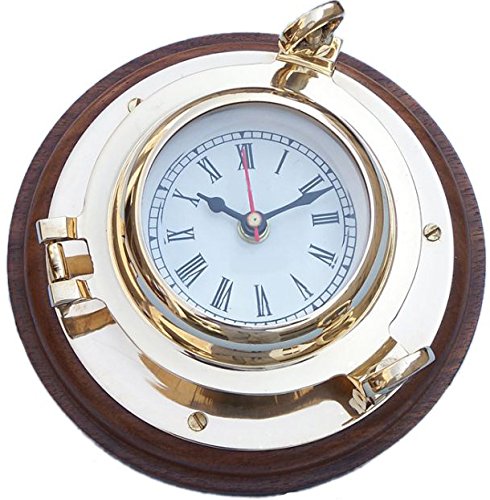 Nagina International Porthole 10" Nautical Clock On Wooden Base