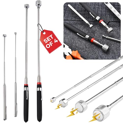 Toolzilla Magnetic Pickup Tool Set of 4 - Telescopic Magnetic Pickup Tool - Extendable Magnetic - Telescopic Magnet Stick Grabber Wand- Garage and Mechanic Equipment Tools