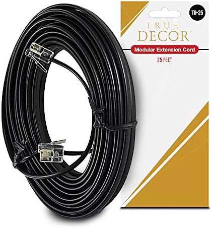 True Decor 25 Feet Black Phone Telephone Extension Cord Cable Wire with Standard RJ-11 Plugs