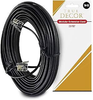 25 Feet Black Phone Telephone Extension Cord Cable Wire with Standard RJ-11 Plugs