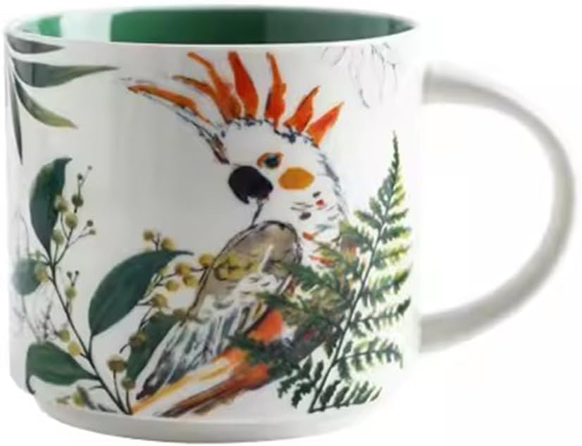 coffee cups, 16 Oz Ceramic Coffee Mug Creative Flower And Bird Mug Large Capacity For Tea Cocoa Cappuccino Lattes And Milk (Color : Pink)(Green)