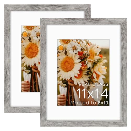 Golden State Art 2 Pack 11x14 Gray Picture Frame Mat for 8x10 Real Glass