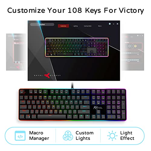 Rk Royal Kludge Rk918 Wired Mechanical Keyboard, Rgb Backlit Gaming Keyboard With Large Led Sorrounding Side Lamp, Full Size 108 Key Mechanical 100% Anti-Ghosting Computer Keyboard, Brown Switch Black #TOP5