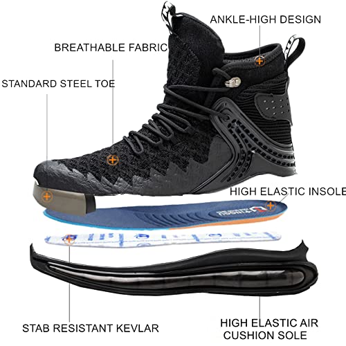 Sylphid Steel Toe Shoes Men Work Boots Safety Sneakers Air Cushion Lightweight Breathable Puncture Proof Black #TOP2