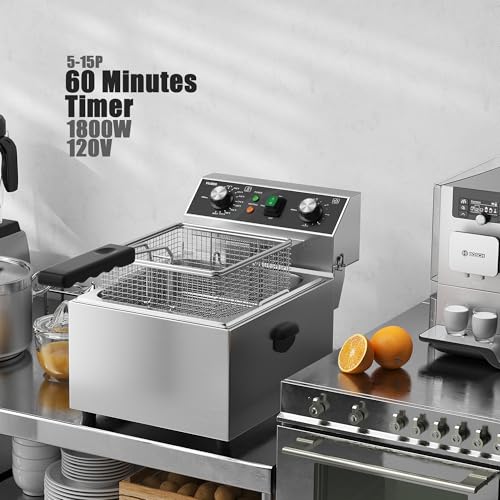 Electric Deep fryer Stainless Steel Deep Fryer with Basket & Lid Capacity 10L(10.5QT) Electric Countertop Fryers for Home Kitchen and Restaurant with 60 Minute Timer, 1800 Watts, 120V by VIKEER - Image 7