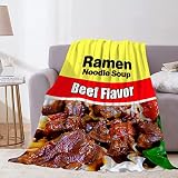 Roslint Weiche Flanell-Decke, Ramen, Nudeln, Suppe, Rindfleisch, luxuriös, einzigartig, leicht, gemütlich, warm, für alle Jahreszeiten, klein, 127 x 101 cm