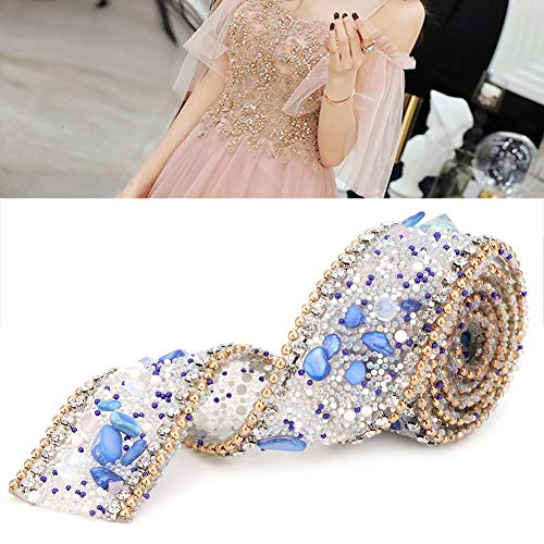 Crystal Rhinestone Ribbon, Bling Wrap Roll DIY for Shoe Clothes Bag Wedding Party Decoration 2cm Width(Light Blue+Gold) - Image 2