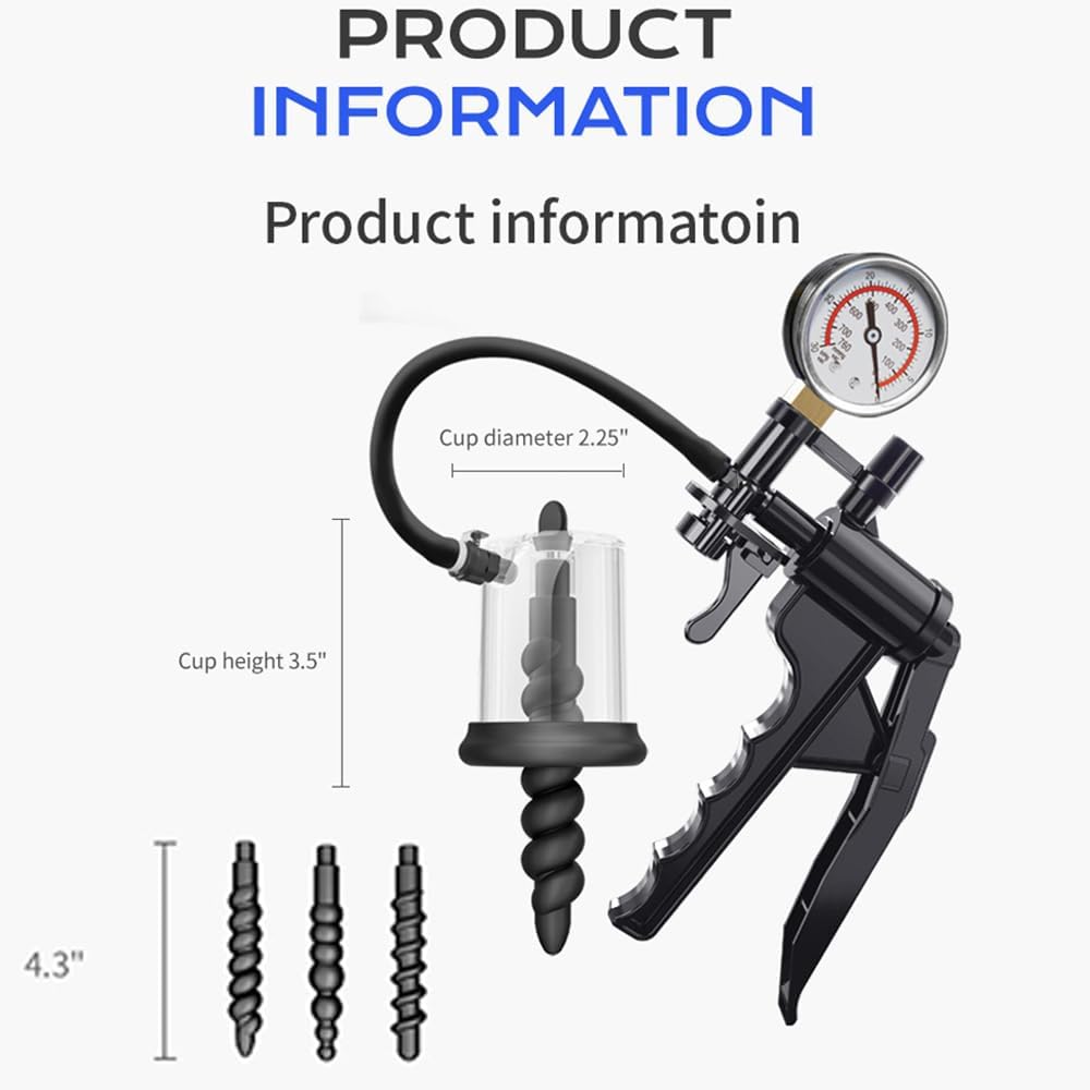 Heuceo Silicone Anal Plug Vacuum Pump Set with 3 AnalPlugs Anus Enlarger Twist Drills Swivel Butt Plugs Threaded Suction Cups Prostate Massager G-spot Vagina Stimulator SM Adult Sex Toys for Men Women