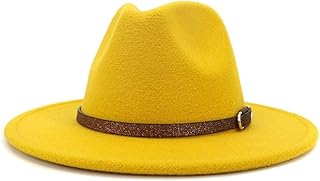 THAELY Sombrero de Fedora sólido Jazz algodón de Las Mujeres de los Hombres de ala Ancha Elegante Caballero de la Correa del Invierno del otoño del Jazz del Sombrero (Color : Amarillo, T