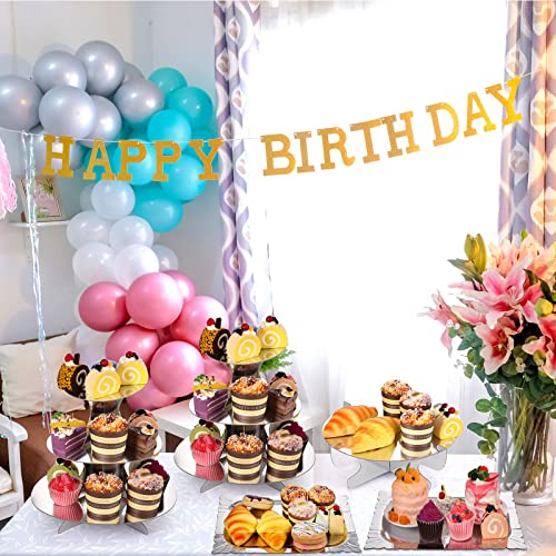 Zopeal 7 Pcs Dessert Table Display Set 3-Tier Cupcake Stand 1-Tier Cup Cake Display Tower Platters and Serving Trays Cardboard Cake Cookie Holders for Wedding Birthday Party Baby Shower(Silver)