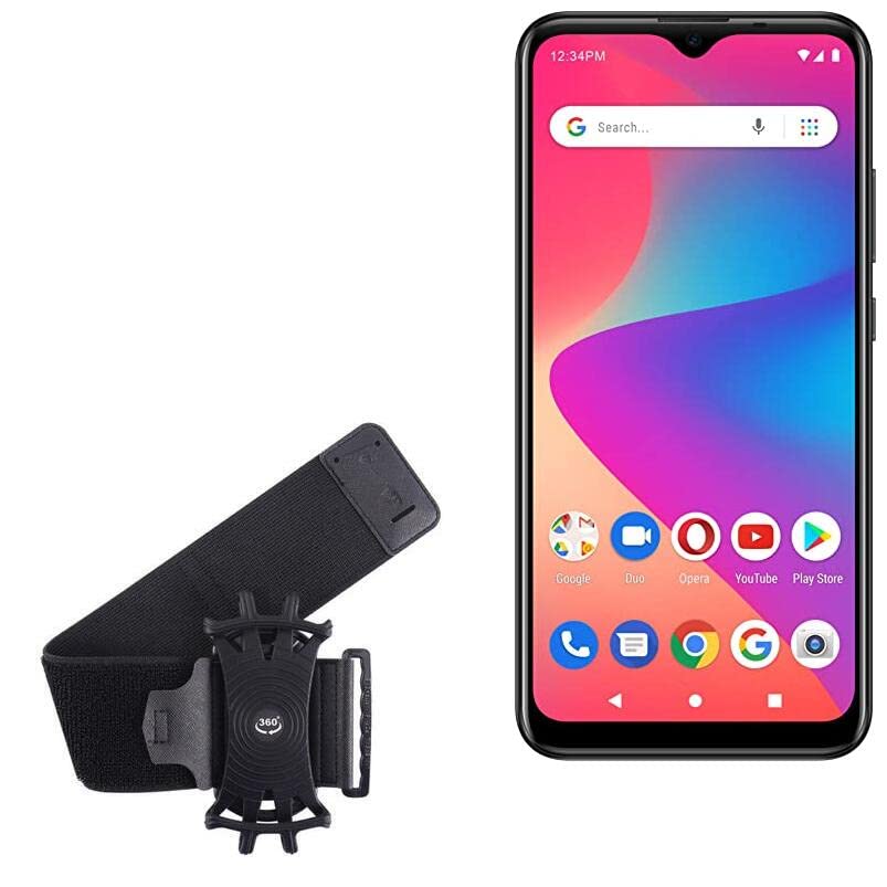 BoxWave Holster Compatible with BLU G50 Plus - ActiveStretch Sport Armband, Adjustable Armband for Workout and Running - Jet Black