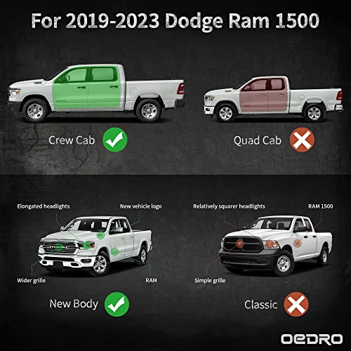 Oedro All Steel Running Boards Compatible With 2019-2023 Dodge Ram 1500 Crew Cab New Body, Bolt-On Side Steps With Paintable Step Plates, Powder Coated Black And High Gloss Red Nerf Bar #TOP2