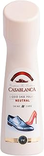 ملمع احذية سائل من كازابلانكا - ملمع احذية مغذي للجلد - لمسة نهائية مقاومة للماء مع تركيبة شمع غنية - سهل الاستخدام - 75 مل محايد - يباع بواسطة: متجر الخواص