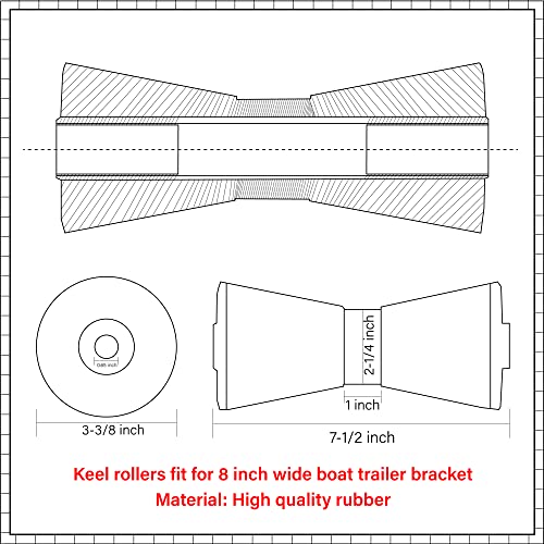 Colofulway Black Rubber Boat Trailer Keel Rollers Fits 8 Inch Boat Trailer Bracket #TOP2