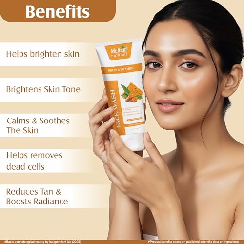 Image of Multani Naturals Ubtan & Vitamin C Face Wash 100ml (Pack of 2) | Deep Cleansing & Skin Brightening | Removes Dirt, Tan & Excess Oil | Helps Improve Glow & Even Skin Tone | Gentle Daily Face Cleanser | SLS & Paraben Free, Dermatologically Tested | For All Skin Type