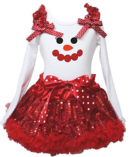 Vestido de Navidad niña cómodo camisa blanca sin picazón y falda de lentejuelas rojas suave