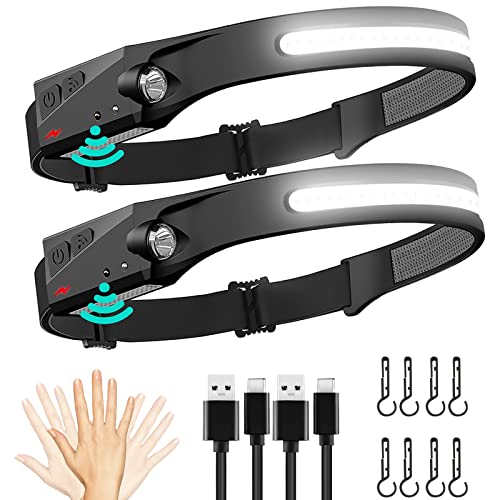 FBKK Rechargeable LED Headlamp 2 Pack, 230°Wide Beam Head Lamp with Motion Sensor, Waterproof Lightweight Headlight Flashlight for Camping, Hiking, Running, Outdoor for Adults and Kids FBKK Rechargeable LED Headlamp 2 Pack, 230°Wide Beam Head Lamp with Motion Sensor, Waterproof Lightweight Headlight Flashlight for Camping, Hiking, Running, Outdoor for Adults and Kids