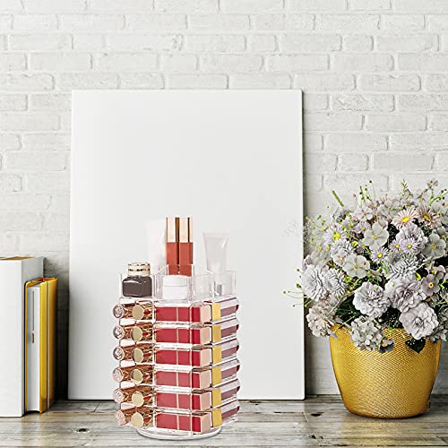 minkissy Shelf Bracket Rotating Lipstick Organizer Lip Gloss Storage Tower Makeup Stand Clear Acrylic Display Rack Makeup Cosmetics Storage Case Box Tower Transparent Acrylic Lipstick Tower - Image 2