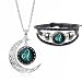 Fashion 12 Constellations Beaded Hand Woven Leather Bracelet and Moon Pendant Necklace Zodiac Sign Jewelry Set (Leo)