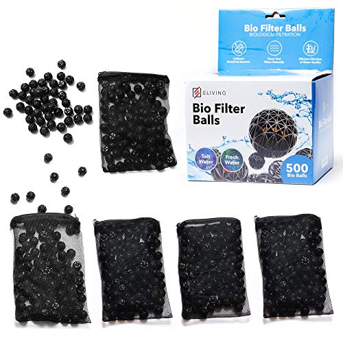 ELIVING Bio Balls for Aquarium Filter Media - Includes 5 Mesh Bio Media Bags & .6 Inch Bio Ball (500 Ct), Fish Tank, Pond Filter Media - Ideal for Koi Pond Canister Filter, Freshwater & Saltwater Sump