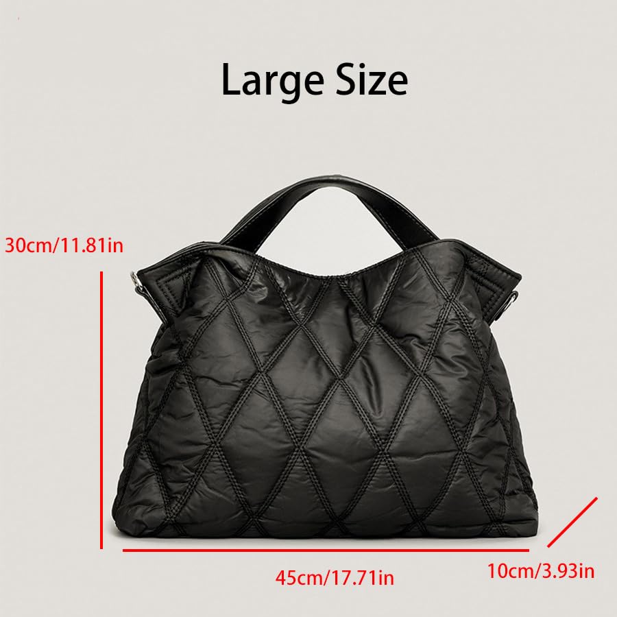 Quilted Puffer Tote Bag for Women Lightweight Trendy Crossbody Shoulder Bag Nylon Handbag Purse with Adjustable Strap2