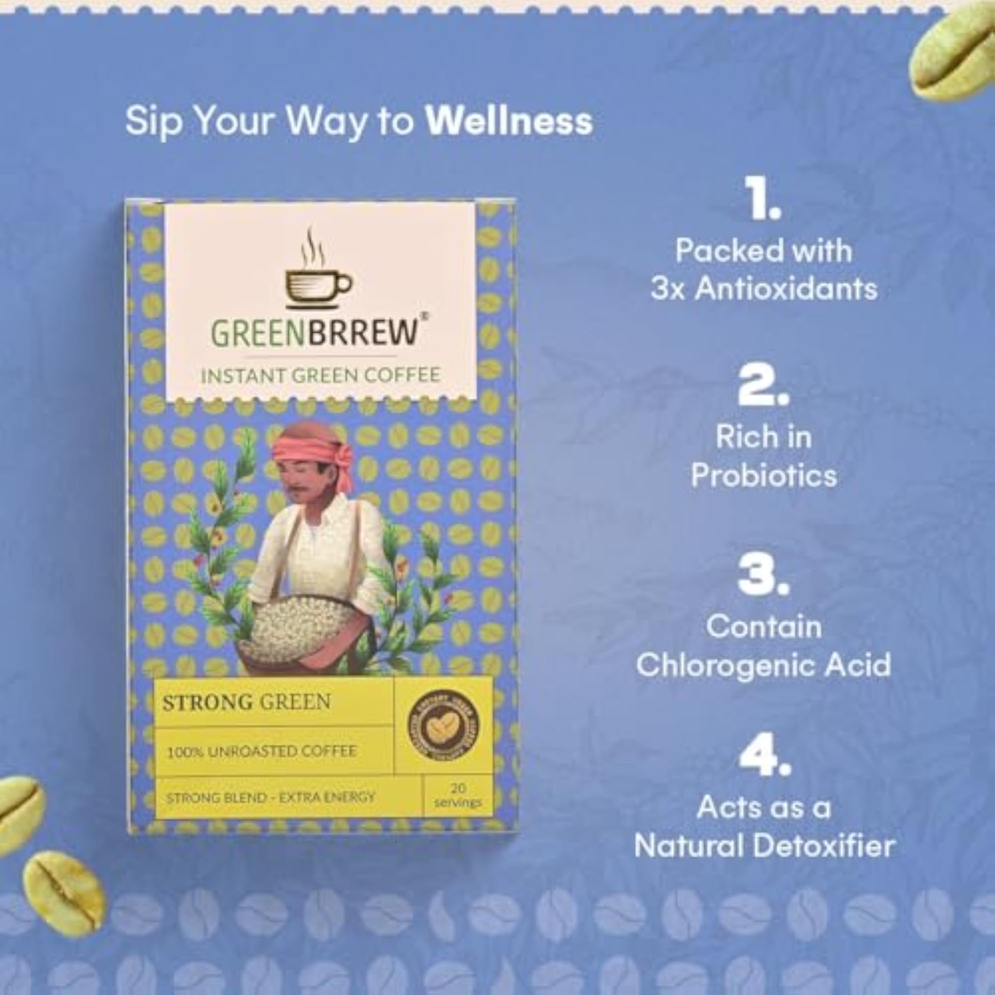 Greenbrrew Strong Green Unroasted Coffee Blend, Extra Energy