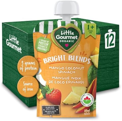 Little Gourmet Organic Toddler Snack Bright Blends Mango Coconut Spinach, 113ml (12 Pack)