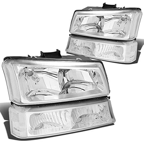 2003-2006 Chevy Silverado 1500 2500 3500 Headlight Replacement and Bumper Signal lamps Assembly (CHROME CLEAR) Cover