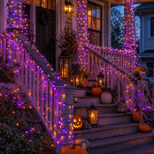 3 Pack Halloween Lights Total 30 Ft 90 LED Orange and Purple Lights Timer - image 5