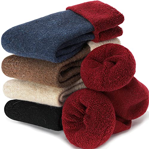 Image of EBMORE 5 Pairs Women Merino Wool Boot Socks Warm Thermal Winter Thick Hiking Cozy Cabin Crew Comfy Socks for Ladies