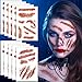 Produktbild Halloween Tattoo Narben,Halloween Wunden Realistisches Motive Temporäre Tattoos Gesicht Aufkleber Mit Gefälschten Scab Blut Kratzern Wasserdicht Tattoos für Karneval Halloween Schminken-10 Bogens