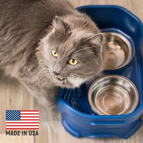 Neater Pet Brands Neater Feeder Deluxe Mess Proof Cat Bowls Elevated, Made in USA, No Spill Raised Bowls for Indoor Cats, Stainless Steel Food and Water Bowl Set, Pet Dish Feeding Station, Dark Blue by Neater Pet Brands - Image 2
