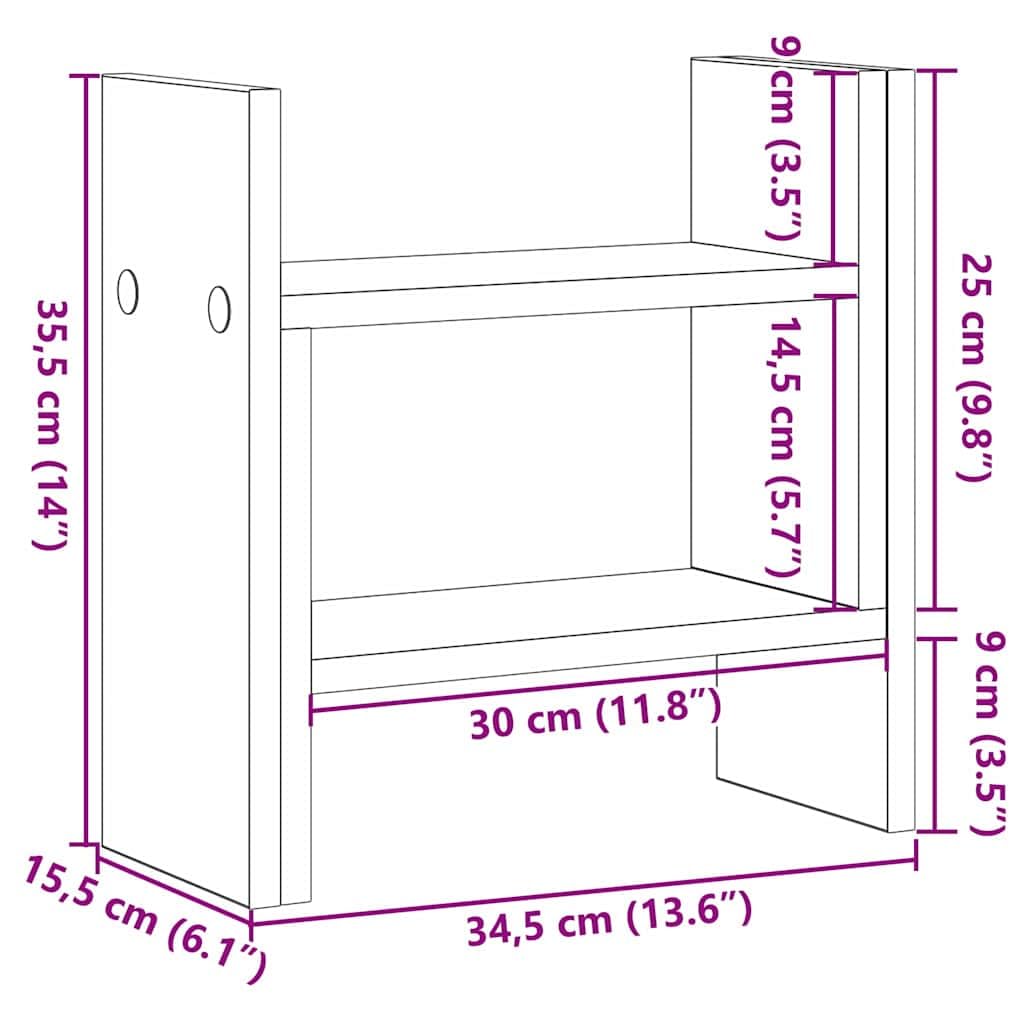 Organizer da scrivania in legno nero, effetto rovere, 50 x 15,5 x 35,5 cm, con ampio spazio per ufficio, home office e scuola, sistema di archiviazione per raccoglitori, carta, penne e